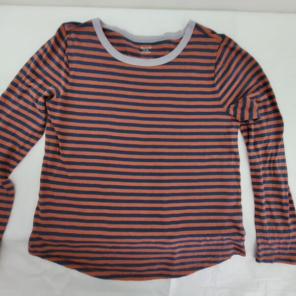 Madewell Womens XL Striped T Shirt Top Long Sleeve Cotton Red Blue Gray Ringer - Picture 1 of 10